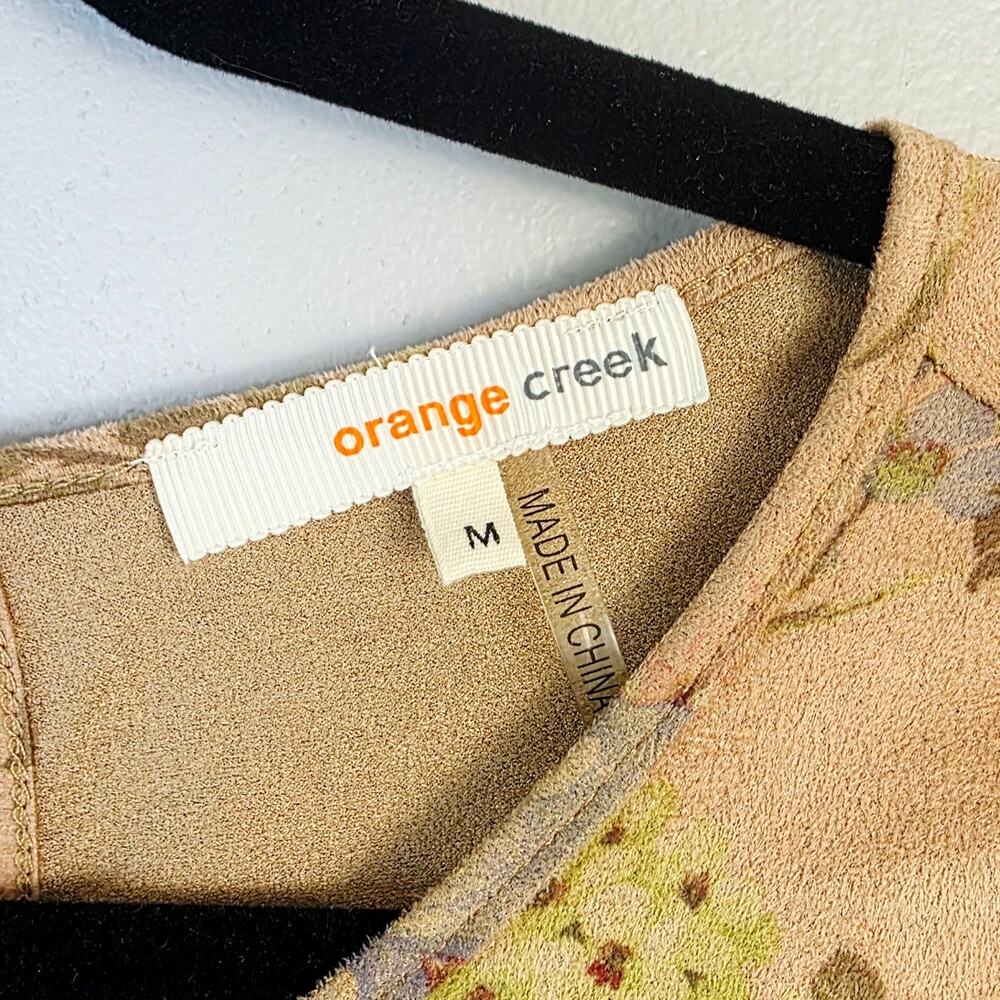Orange Creek Maxi Dress Medium Suede Tan Floral 3/4 Sleeve Cottagecore Romantic - Picture 9 of 13